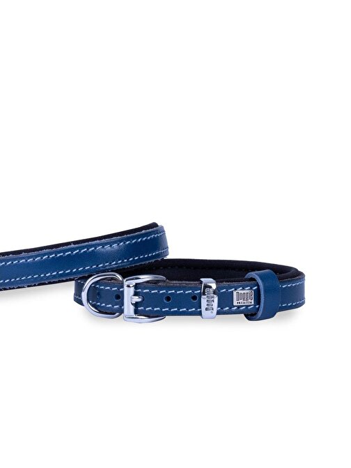 Doggie Konforlu Gerçek Deriden El Yapımı Köpek Boyun Tasması 1,5X20-25cm Royal Mavi