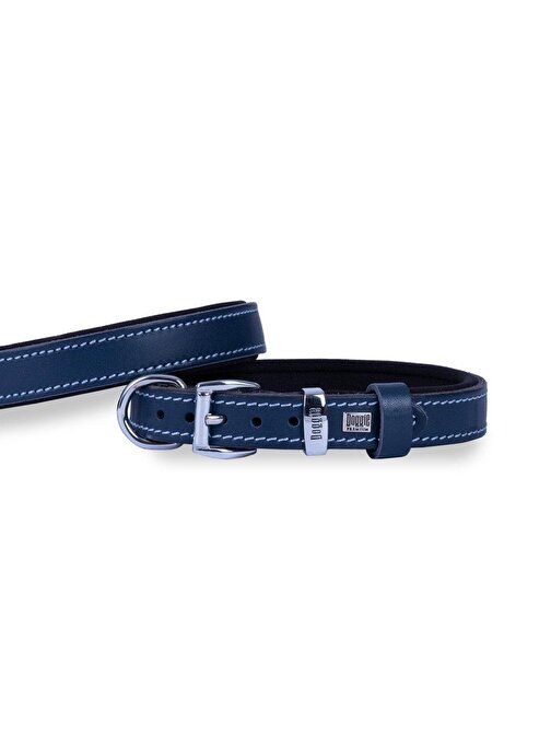 Doggie Konforlu Gerçek Deriden El Yapımı Köpek Boyun Tasması 2X35-40cm Royal Mavi