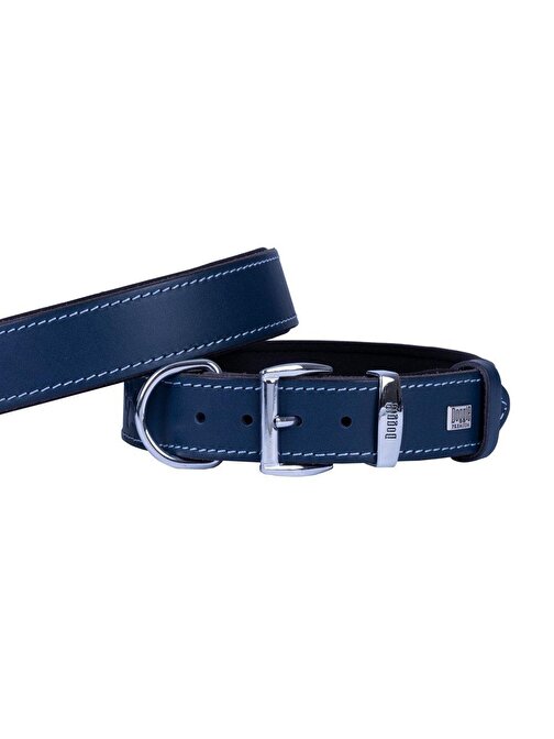 Doggie Konforlu Gerçek Deriden El Yapımı Köpek Boyun Tasması 3,5X52-60cm Royal Mavi