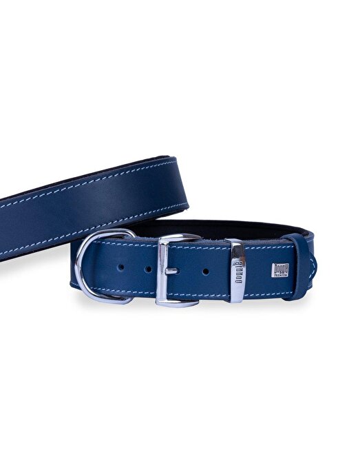 Doggie Konforlu Gerçek Deriden El Yapımı Köpek Boyun Tasması 4X52-60cm Royal Mavi