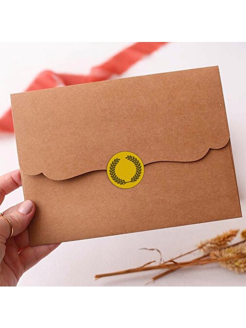 100 Adet 30 Mm Çelenk Temalı Yuvarlak Sticker Ürün Ambalaj Paket Düğün Davetiye Zarf Etiketi