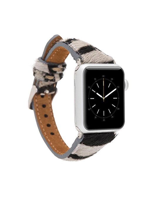 Bouletta Apple Watch 38 - 40 - 41 mm Deri Slim Zebra Akıllı Saat Kordonu Beyaz - Siyah