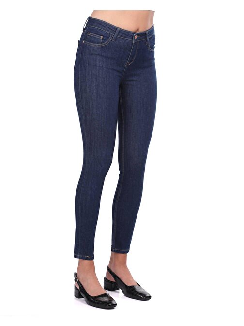 Blue White Kadın Orta Bel Koyu Jean Pantolon