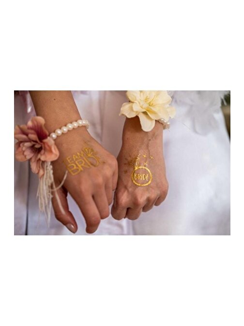 İstisna 10'Lu Fırsat Paketi Bekarlığa Veda Partisi Gold Bride Ve Team Bride Gelin Süslemeleri Geçici Dövme