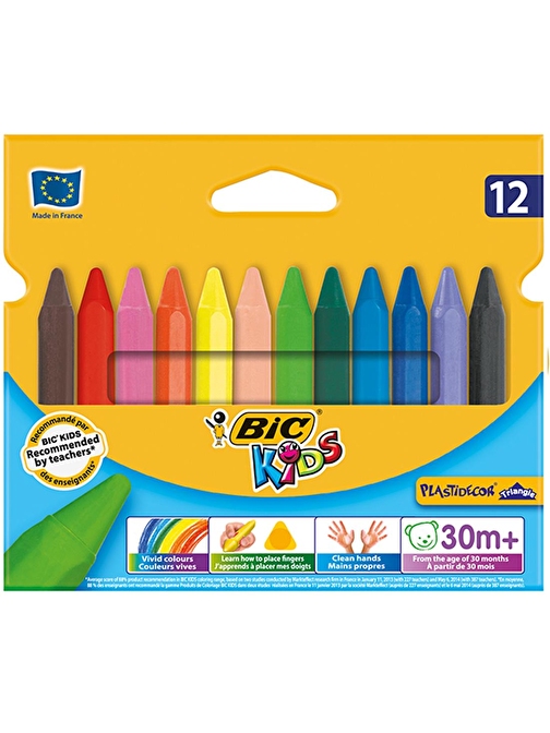 Bic 829773 Plastidecor Elleri Kirletmeyen Çevirmesiz Üçgen Kalem Mum Boya 12 Renk