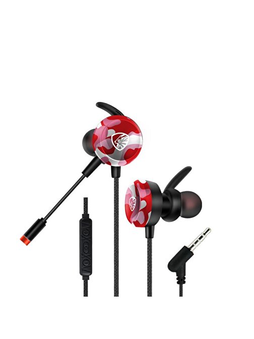 Hytech Hy-Gk4 3,5 Oyuncu Esnek Mikrofonlu Kırmızı Kamuflaj Kulakiçi Kulaklık