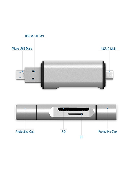 Type-C Usb 3.1 Micro Usb Usb 3.0 Sd Tf Micro Sd Kart Okuyucu