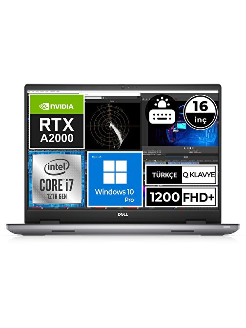 Dell Precision M7670 XCTOP7670EMEA-VP-1A1 NVIDIA GeForce RTX A2000 Intel Core i7-12850HX 16 GB RAM 512 GB SSD 16 inç Full HD Windows 10 Pro Dizüstü Bilgisayar