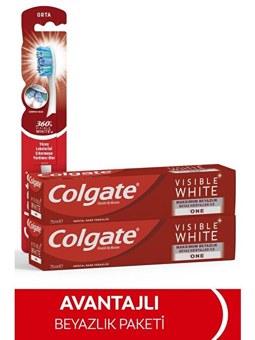 Colgate Visible White Maksimum Beyazlık Diş Macunu 75 ml x 2 Adet - 360 Orta Diş Fırçası