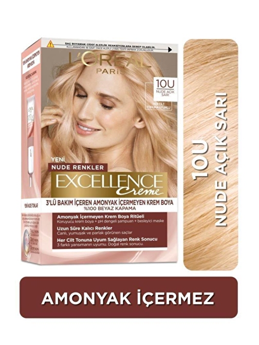 L'Oreal Paris Excellence Creme Nude Renkler Saç Boyası – 10u Nude Açık Sarı