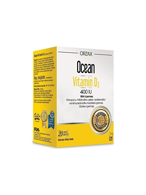 Orzax Ocean Vitamin D3 400 Iu Sprey 20 Ml