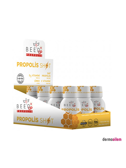 Bee'O Up Propolis Çinko D3+C Vitamini Shot 12'Li Kutu