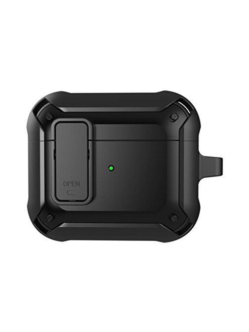 Techmaster Apple Airpods 3 Uyumlu Kilitli Zırh Armor Silikon Bluetooth Kulaklık Darbe Emici Koruma Kılıfı