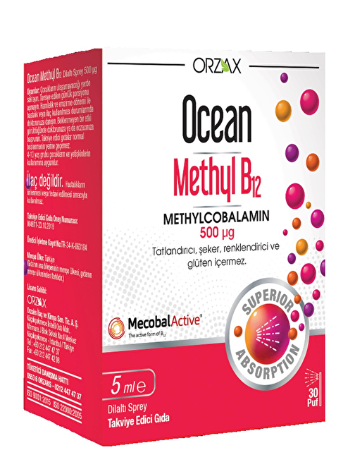 Orzax Methyl B12 500Mcg Dil Altı Spreyi 5Ml