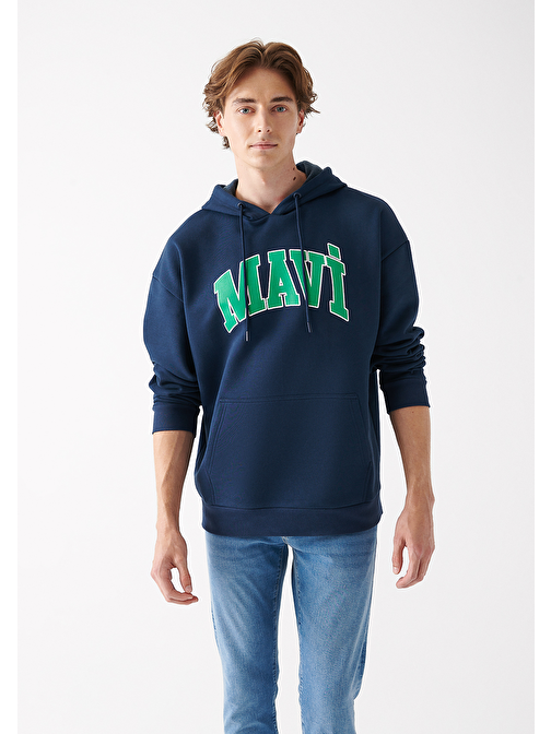 Mavi - Mavi Logo Baskılı Kapüşonlu Lacivert Sweatshirt 067149-29743