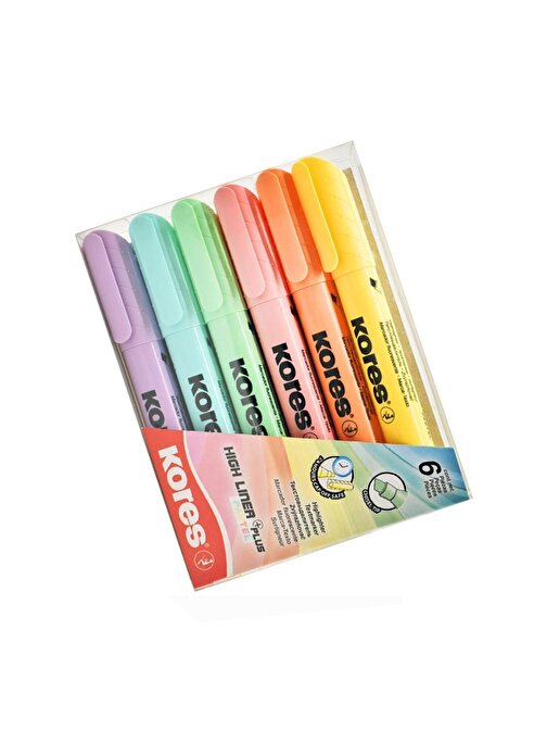 Kores İşaret Kalemi Fosforlu Pastel Renkler 6'lı Kalem Seti