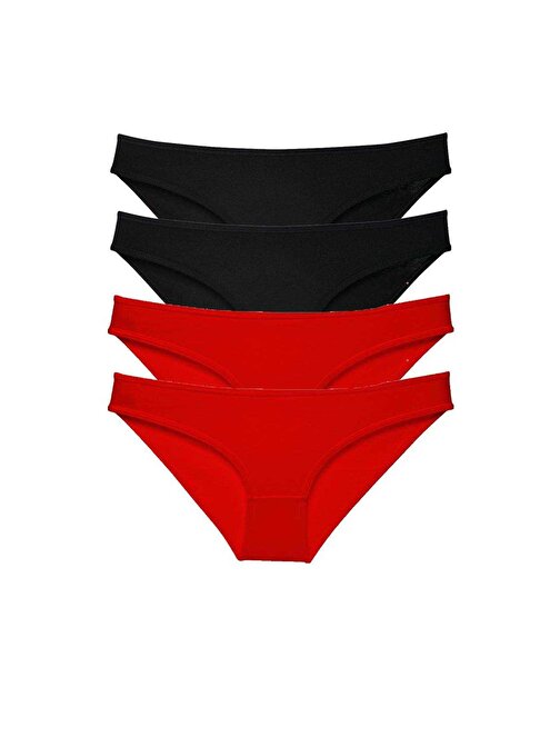 4 adet Süper Eko Set Likralı Kadın Slip Külot Siyah Kırmızı