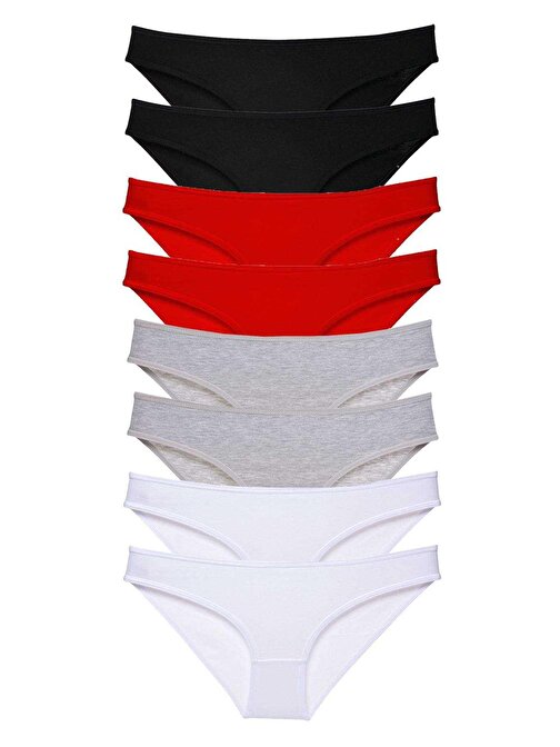8 adet Süper Eko Set Likralı Kadın Slip Külot Siyah Kırmızı Gri Beyaz