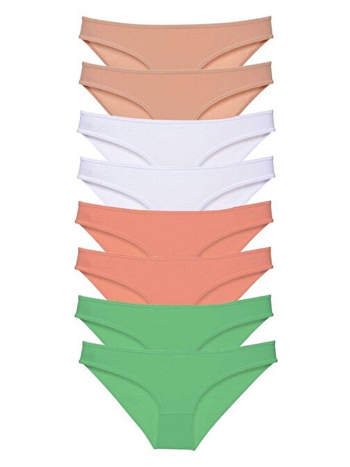 8 adet Süper Eko Set Likralı Kadın Slip Külot Ten Beyaz Pudra Yeşil