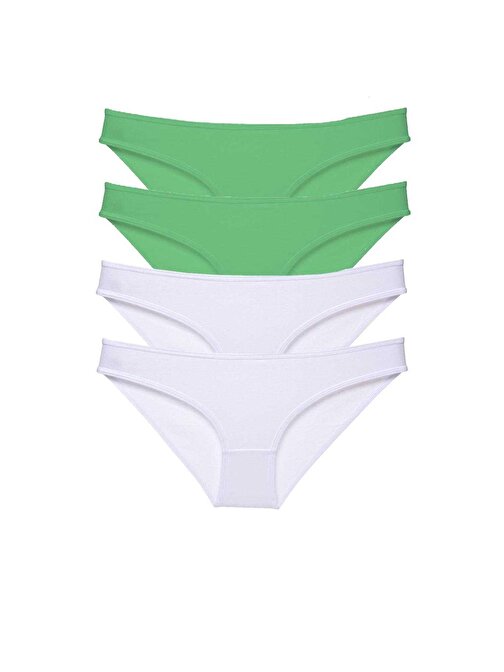 4 adet Eko Set Likralı Kadın Slip Külot Yeşil Beyaz