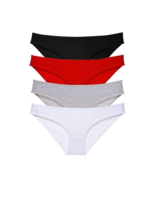 4 adet Süper Eko Set Likralı Kadın Slip Külot Siyah Kırmızı Gri Beyaz