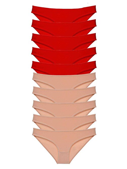 10 adet Eko Set Likralı Kadın Slip Külot Kırmızı Ten