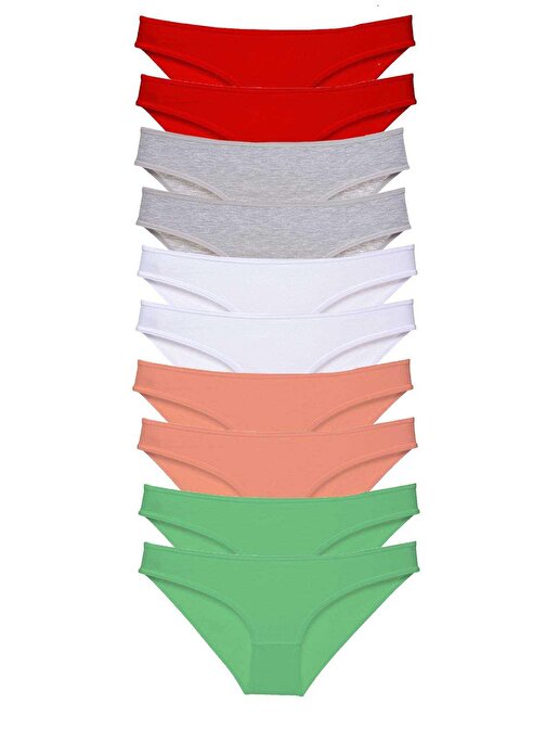10 adet Süper Eko Set Likralı Kadın Slip Külot Kırmızı Gri Beyaz Pudra Yeşil