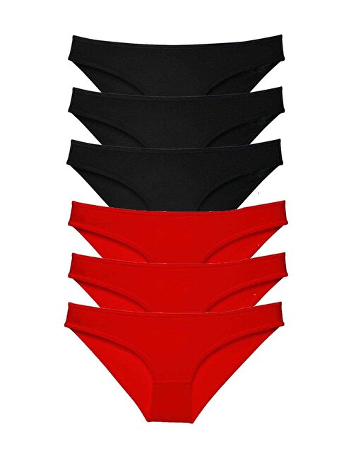 6 adet Süper Eko Set Likralı Kadın Slip Külot Siyah Kırmızı