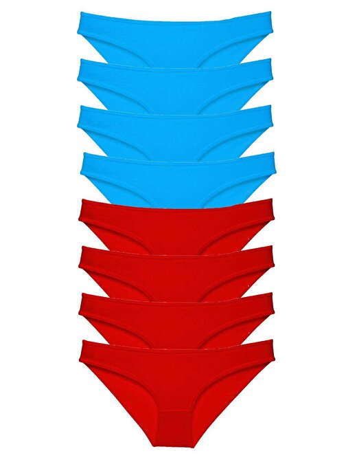 8 adet Süper Eko Set Likralı Kadın Slip Külot Kırmızı ve Mavi