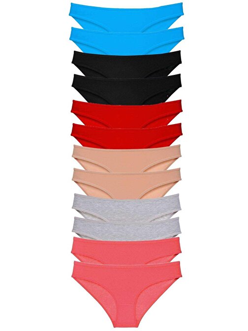 12 adet Eko Set Likralı Kadın Slip Külot Çok Renkli 3