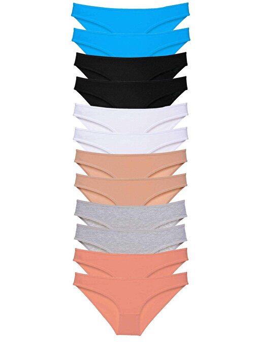 12 adet Eko Set Likralı Kadın Slip Külot Çok Renkli 4