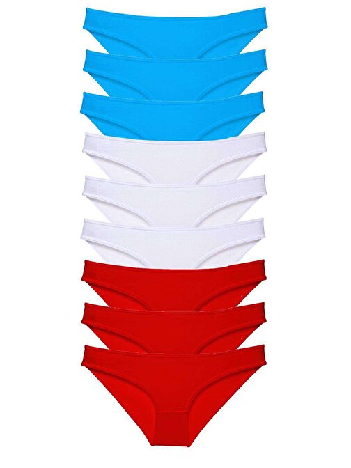 9 adet Süper Eko Set Likralı Kadın Slip Külot Kırmızı Beyaz Mavi