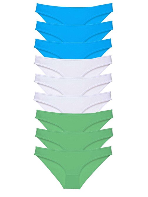 9 adet Süper Eko Set Likralı Kadın Slip Külot Yeşil Beyaz Mavi