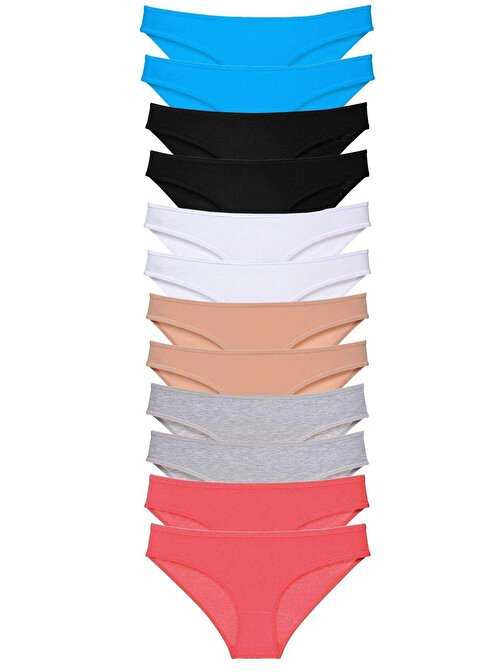 12 adet Eko Set Likralı Kadın Slip Külot Çok Renkli 6