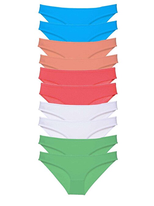 10 adet Süper Eko Set Likralı Kadın Slip Beyaz Pudra Yeşil Fuşya Mavi