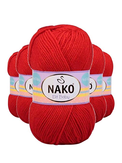 Nako Elite Baby El Örgü İpi Tüylenmeyen Bebek Yünü Alev Kırmızı 207 5 Adet