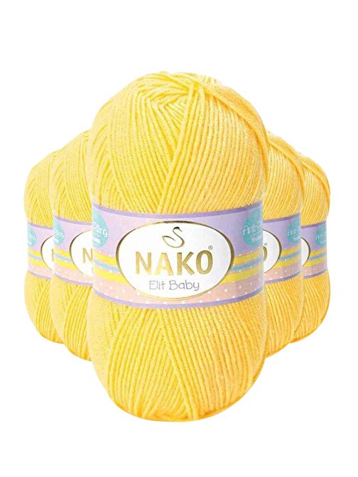 Nako Elite Baby El Örgü İpi Tüylenmeyen Bebek Yünü Sarı 2857 5 Adet