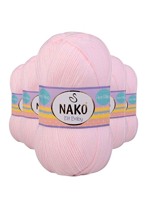 Nako Elite Baby El Örgü İpi Tüylenmeyen Bebek Yünü Soft Pembe 2892 5 Adet