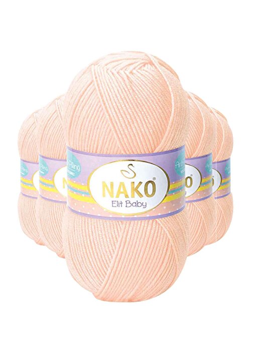 Nako Elite Baby El Örgü İpi Tüylenmeyen Bebek Yünü Soft Şeftali 3701 5 Adet