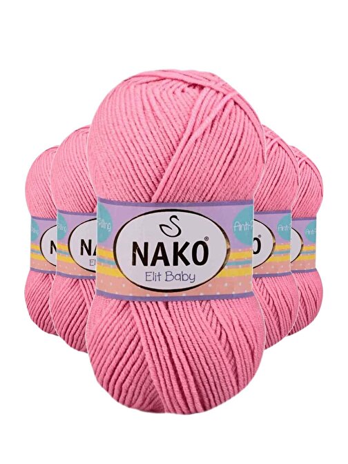 Nako Elite Baby El Örgü İpi Tüylenmeyen Bebek Yünü Pembe 6837 5 Adet