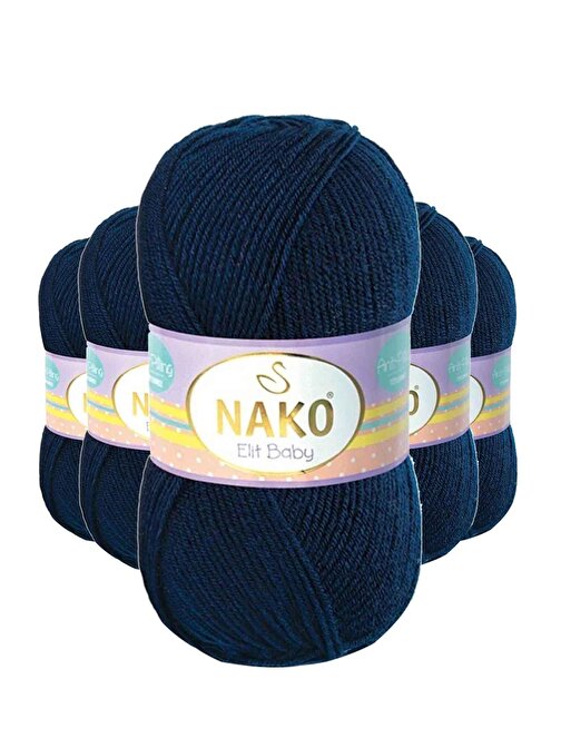 Nako Elite Baby El Örgü İpi Tüylenmeyen Bebek Yünü Lacivert 10094 5 Adet