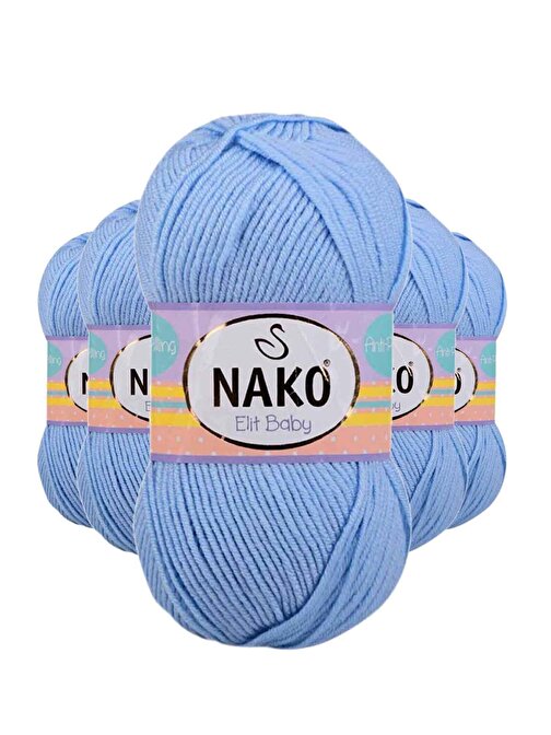Nako Elite Baby El Örgü İpi Tüylenmeyen Bebek Yünü Mavi 10305 5 Adet