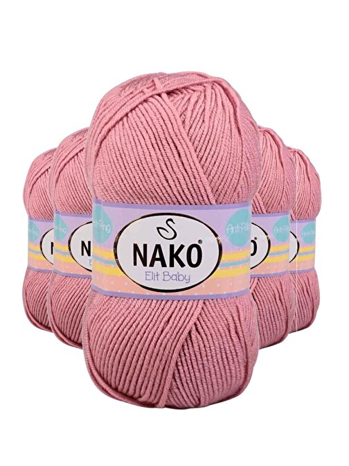 Nako Elite Baby El Örgü İpi Tüylenmeyen Bebek Yünü Gül Kurusu 10325 5 Adet