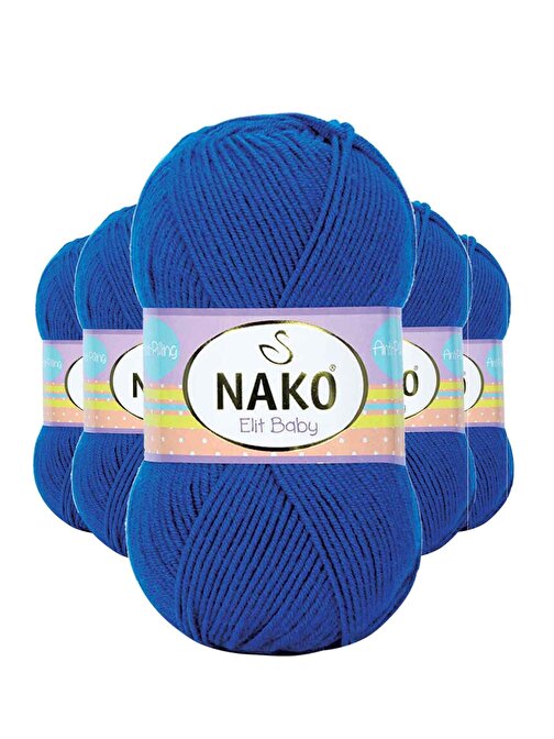Nako Elite Baby El Örgü İpi Tüylenmeyen Bebek Yünü Saks Mavi 10346 5 Adet