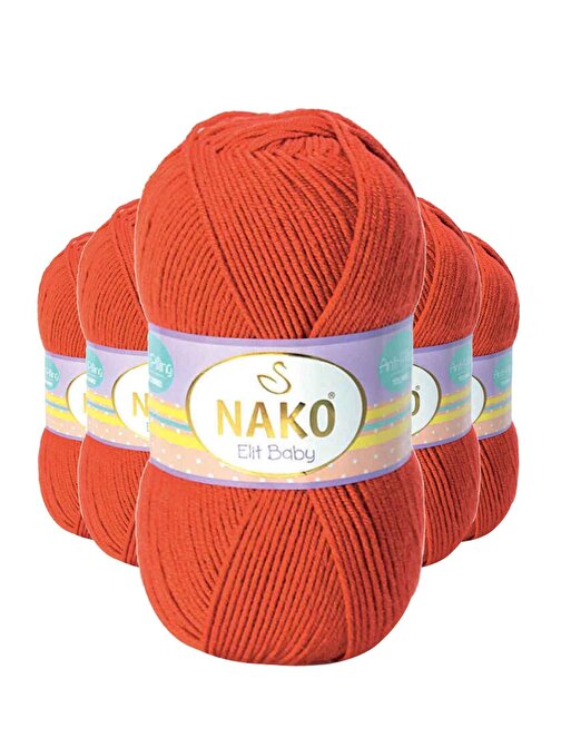 Nako Elite Baby El Örgü İpi Tüylenmeyen Bebek Yünü Mercan Taşı 10701 5 Adet