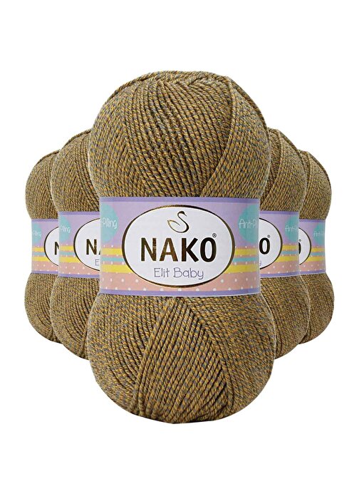 Nako Elite Baby El Örgü İpi Tüylenmeyen Bebek Yünü Sarı Gri 21354 5 Adet