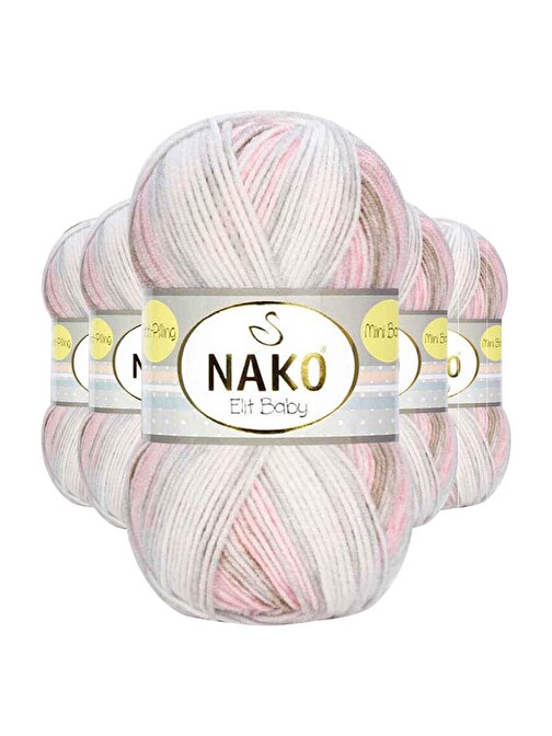 Nako Mini Batik Bebe El Örgü İpi Kahveli Pembe 32463 5 Adet
