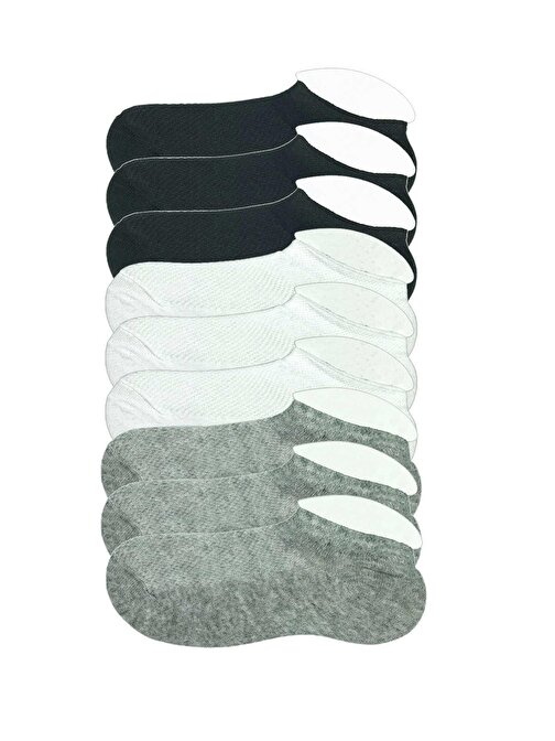 9 Adet Çocuk Sneaker Patik Çorap Siyah Beyaz Gri
