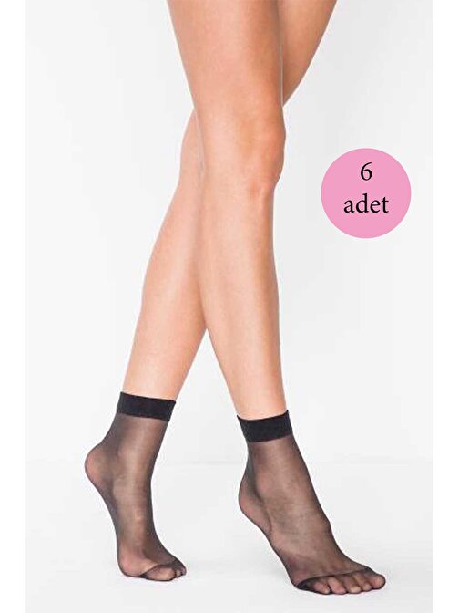 6 Adet Fit 15 Soket Ince Parlak Kısa Çorap Siyah