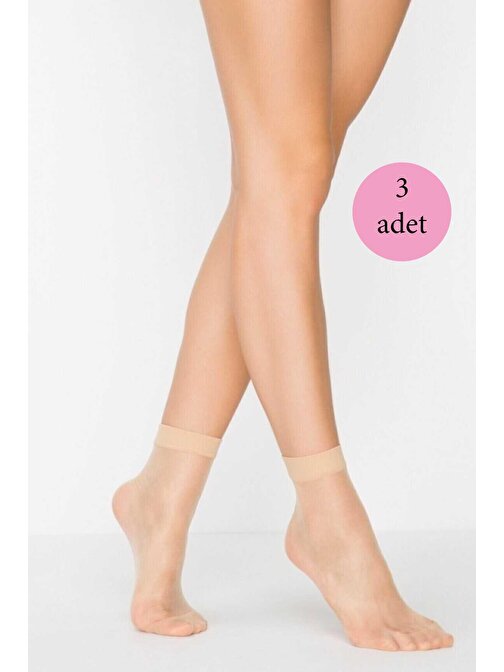 3 Adet Kadın Ten Süper 15 Mat Soket Çorap Açık Ten